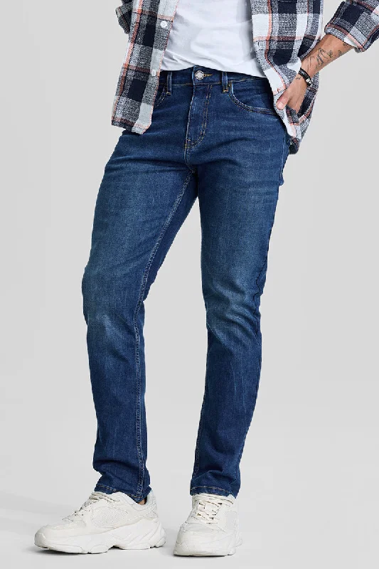 men's eco-friendly pants-Dark Blue Tapered Fit Jeans