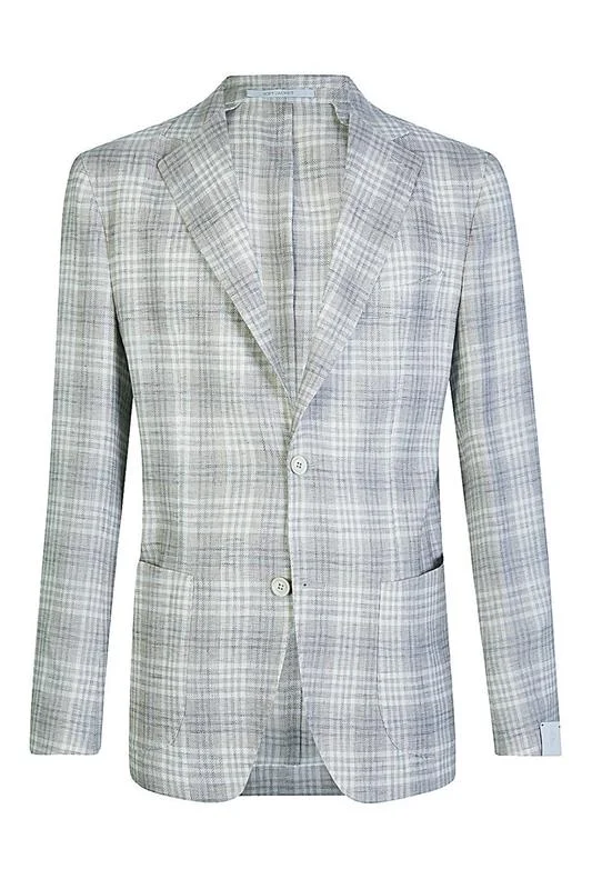 men's trench coats-Single Breasted Blazer - Military Plaid