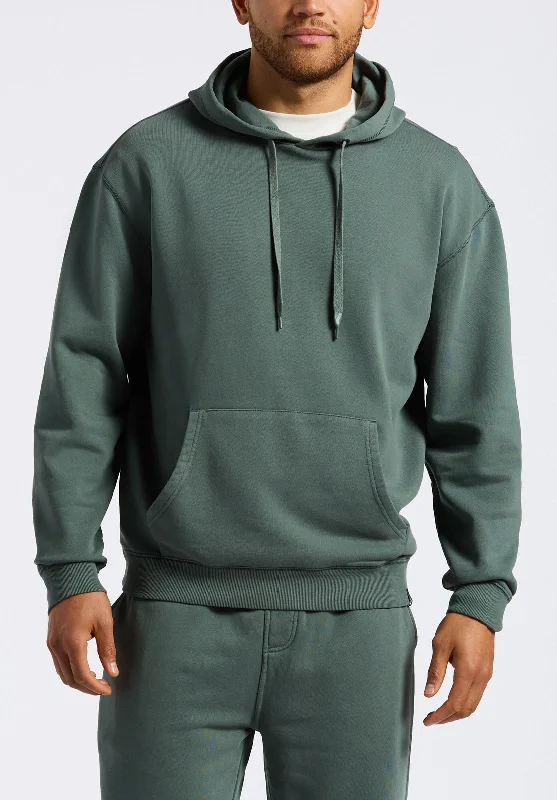 men's patterned sweatshirts-Finley Men's Relaxed Pullover Hoodie, Dark Forest Green - BM24534