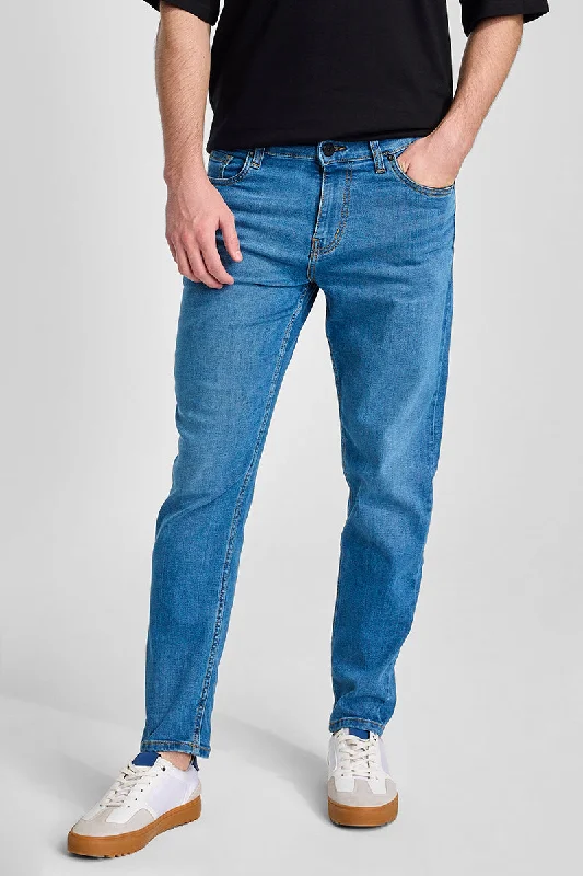 men's straight jeans-Blue Tapered Fit Jeans