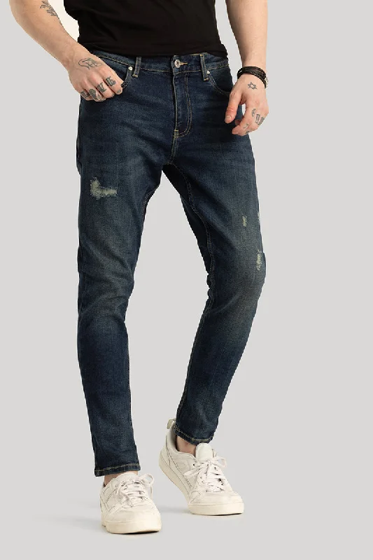 men's sport trousers-Emanuele Navy Distressed Skinny Fit Jeans