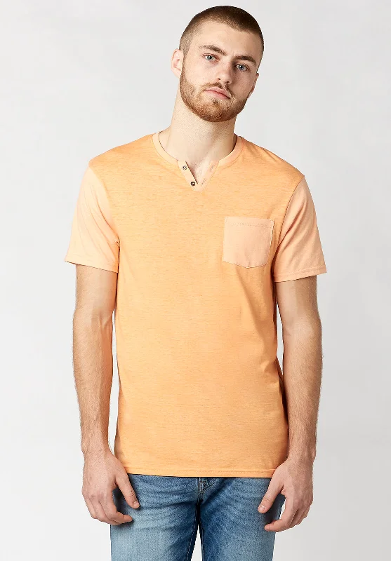 men's adventure t-shirts-Kaddy Men's T-Shirt with Tonal Trim in Coral - BM23555