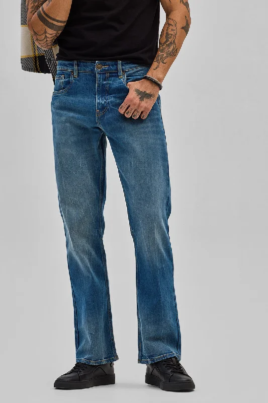 men's versatile pants-Blue Bootcut Jeans