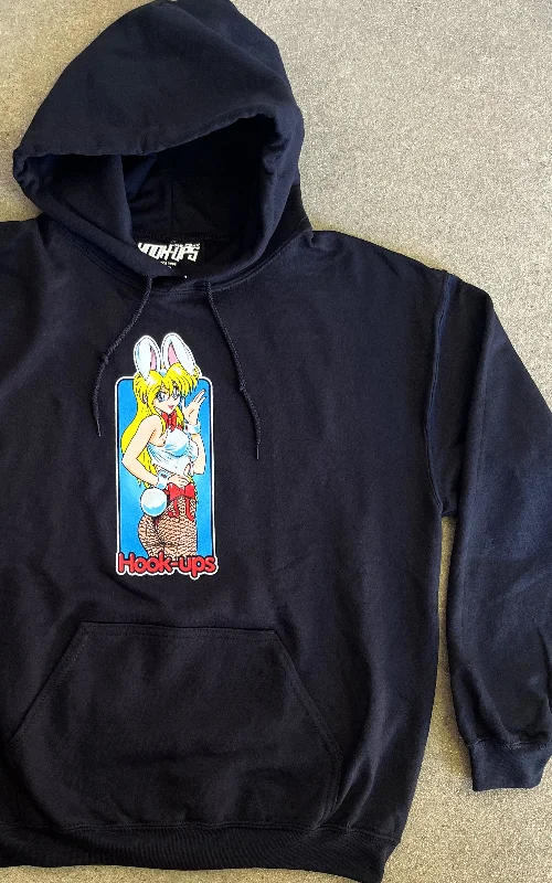 men's practical sweatshirts-Bunny Girl Hooded Sweatshirt BLACK