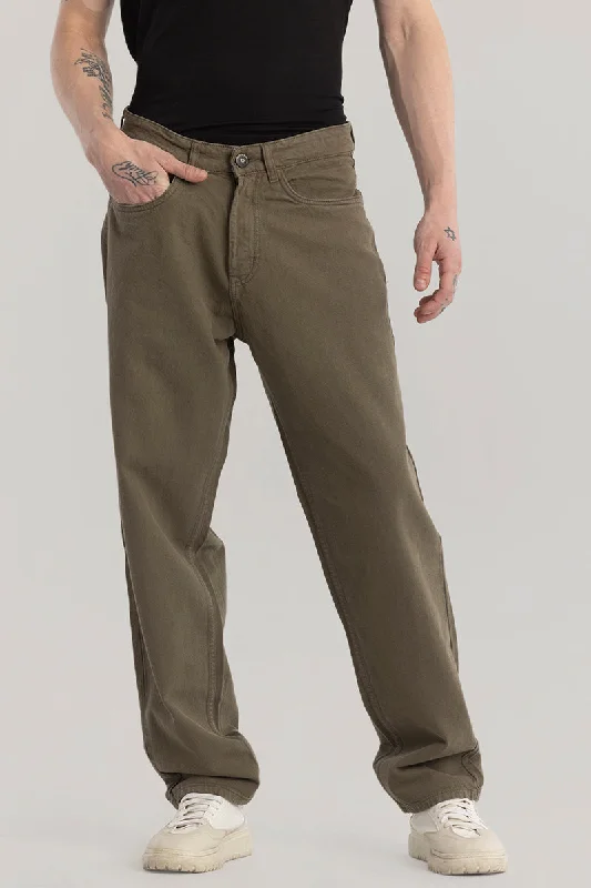 men's work pants-Evader Brown Baggy Fit Jeans