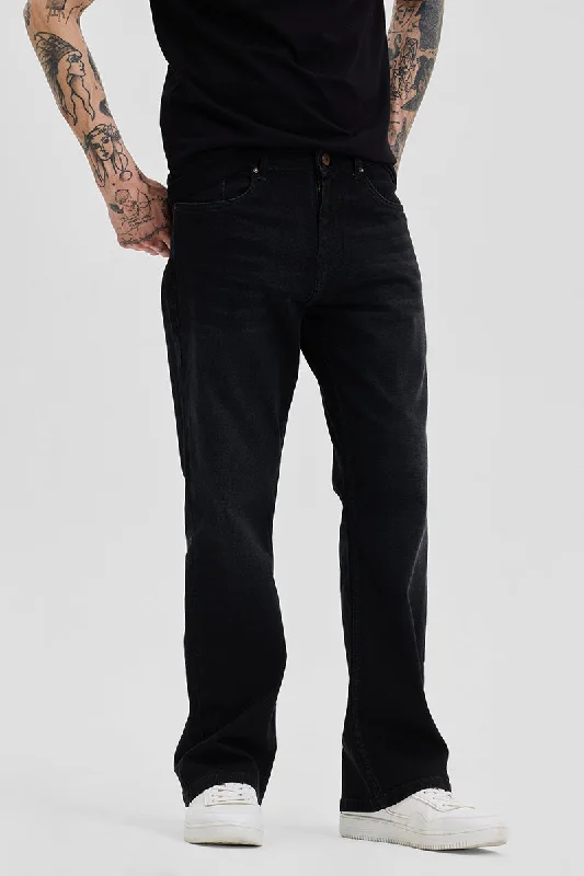 men's home wear trousers-Black Bootcut Jeans