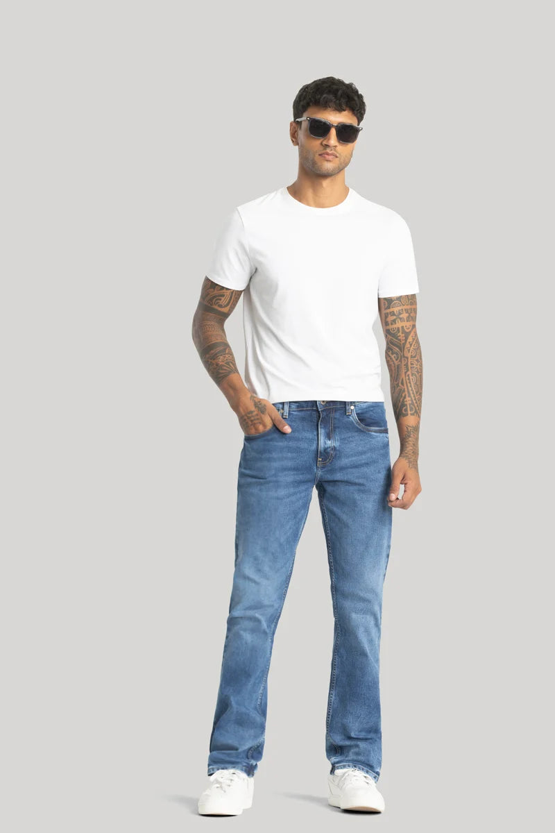 men's fashion trousers-Brigitte Washed Blue Straight Fit Jeans