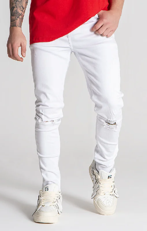 men's relaxed fit pants-White Core Ripped Jeans