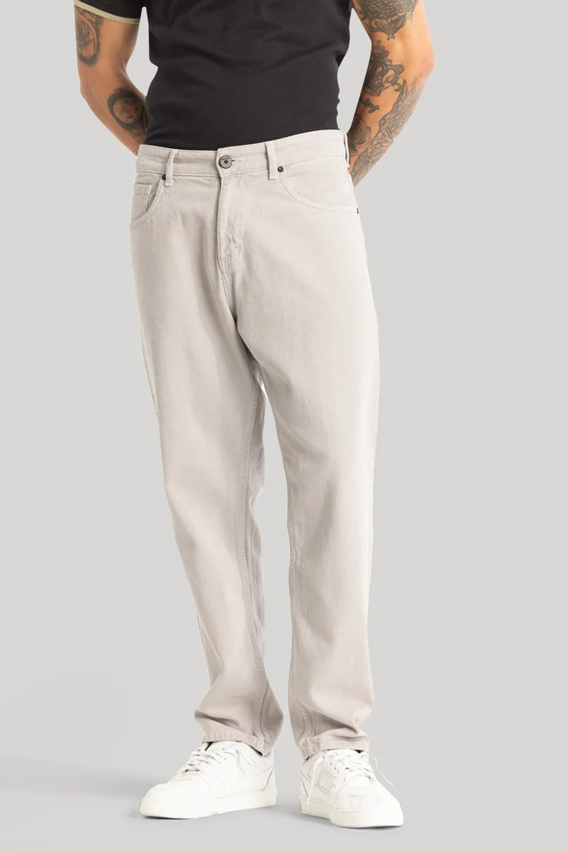 men's casual pants-Cream Baggy Fit Jeans