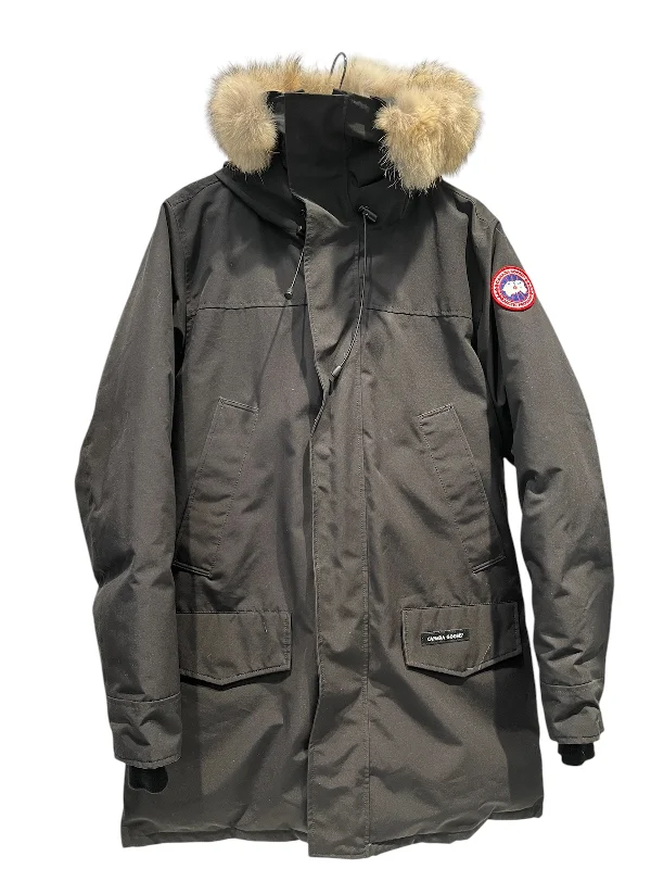 men's tailored coats-CANADA GOOSE/Coat/L/Nylon/BLK/LONG COAT FUR HOOD LINING