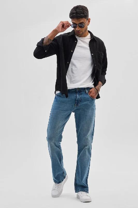 men's sustainable trousers-Blue Bootcut Jeans