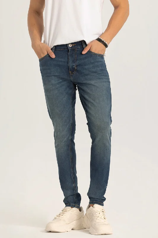 men's neutral color trousers-Dark Blue Plain Skinny Fit Jeans