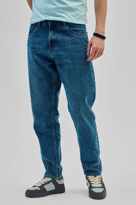 men's cargo pants-Blue Baggy Fit Jeans