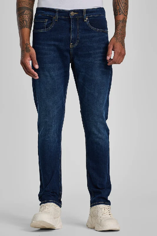 men's outdoor trousers-Navy Tapered Fit Jeans