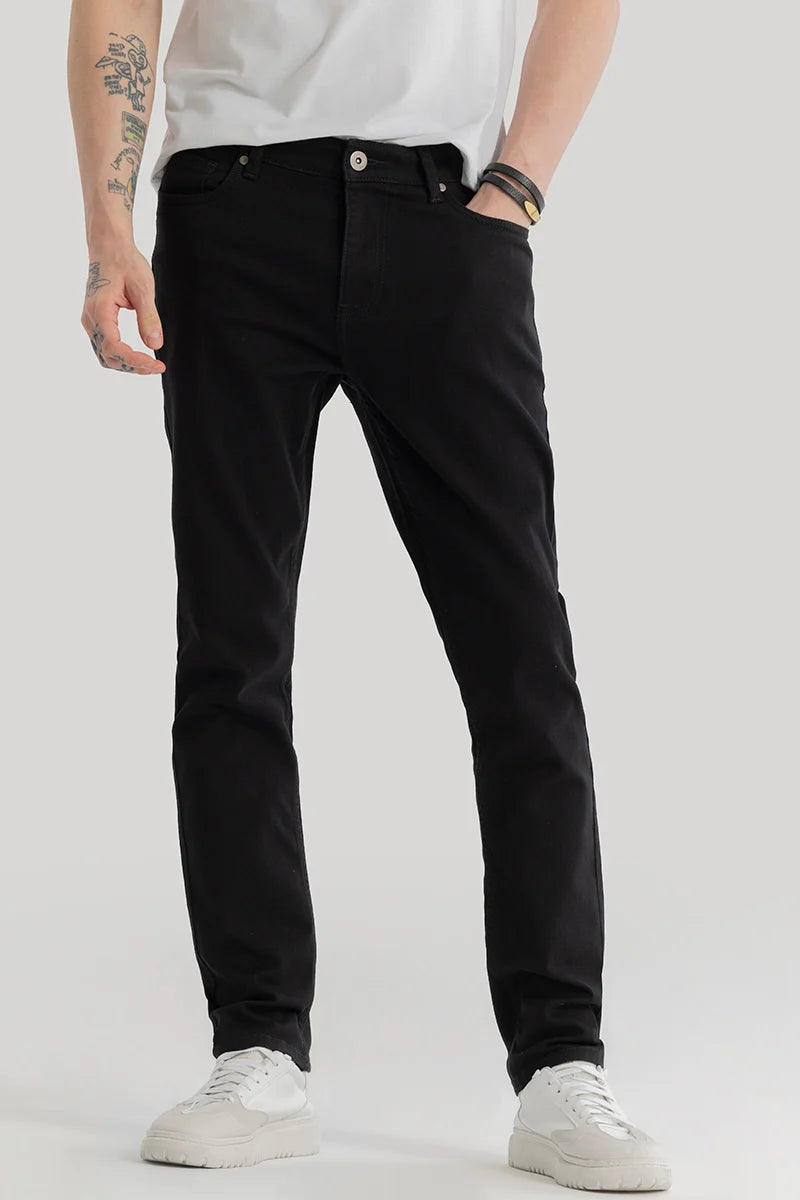 men's skinny pants-Henrik Black Plain Slim Fit Jeans