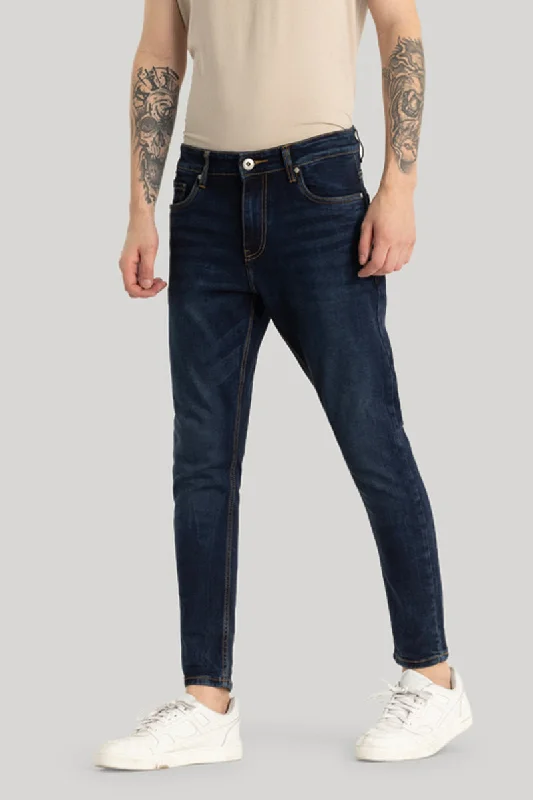 men's moisture wicking trousers-Navy Plain Skinny Fit Jeans