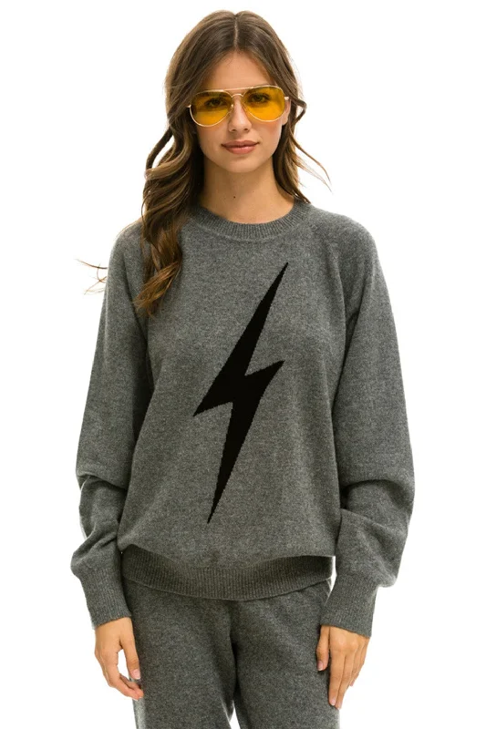 men's water-resistant sweatshirts-UNISEX BOLT CASHMERE LIGHT SWEATER - DEEP HEATHER // BLACK BOLT