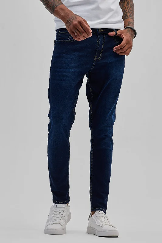 men's relaxed fit pants-Dark Blue Skinny Fit Jeans