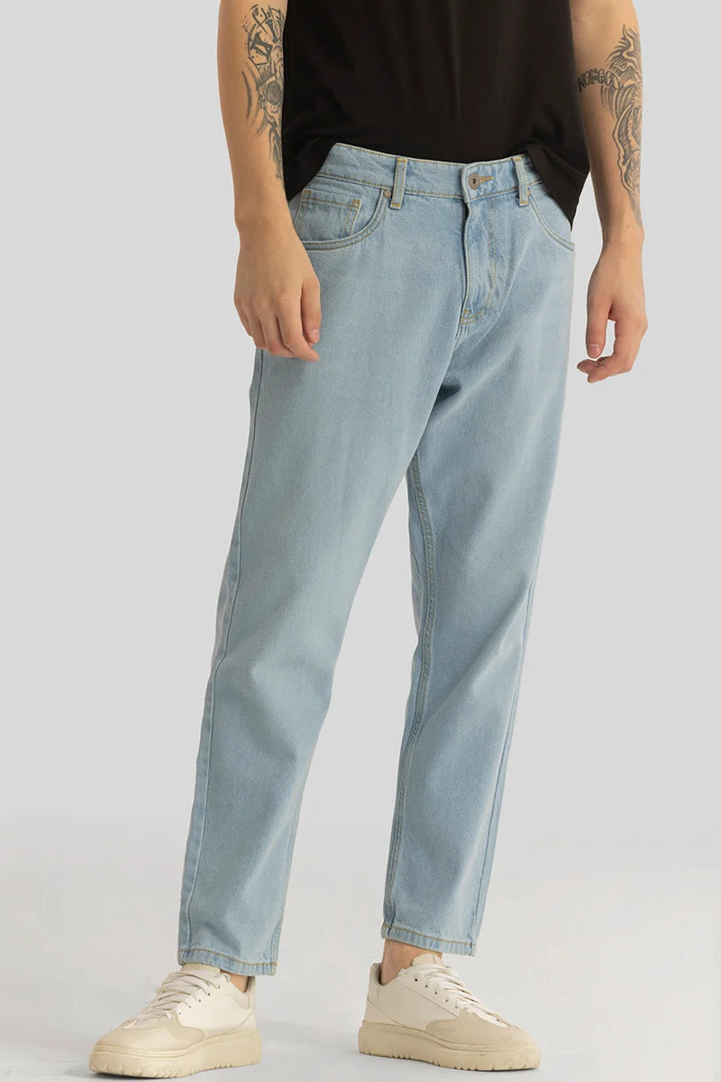 men's golf pants-Vault Light Blue Plain Baggy Fit Jeans