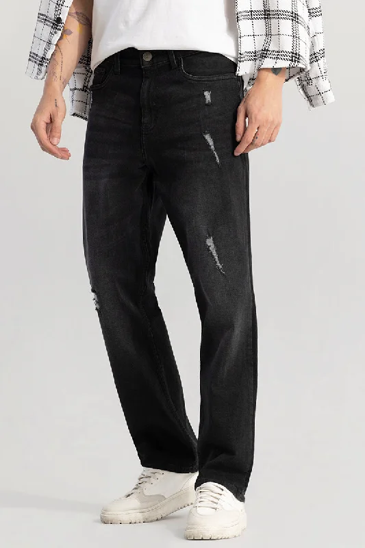 men's summer pants-Swankie Washed Black Comfort Fit Jeans