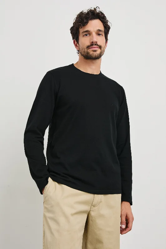 men's trendy t-shirts-QUENTIN COTTON CASHMERE LONG SLEEVE TEE - BLACK