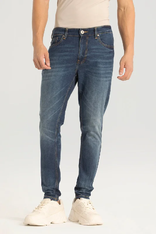 men's work pants-Washed Blue Plain Skinny Fit Jeans