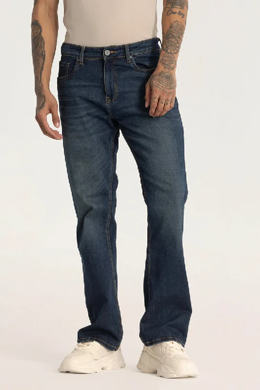 men's durable trousers-Blue Plain Bootcut Jeans