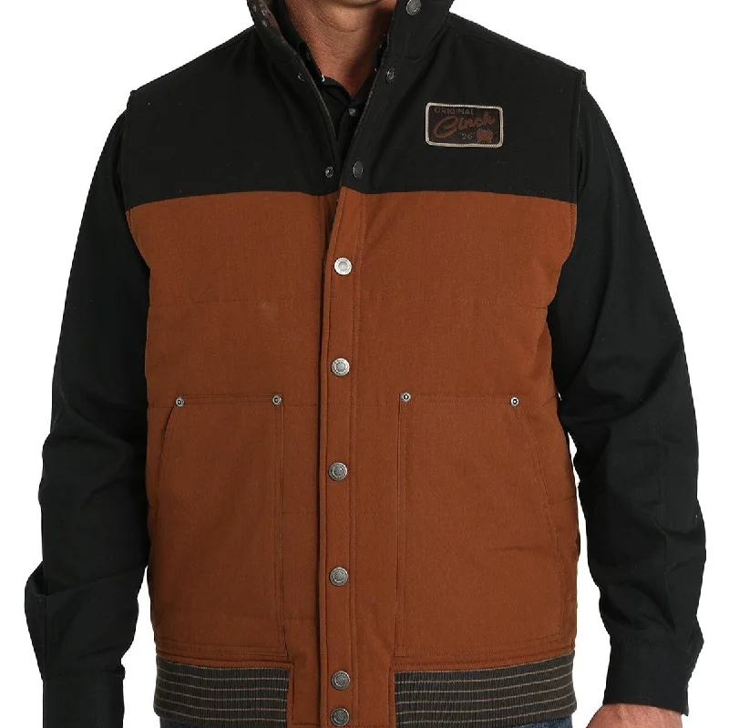 men's hiking vests-Cinch Men's Reversible Quilted Vest in Brown & Black