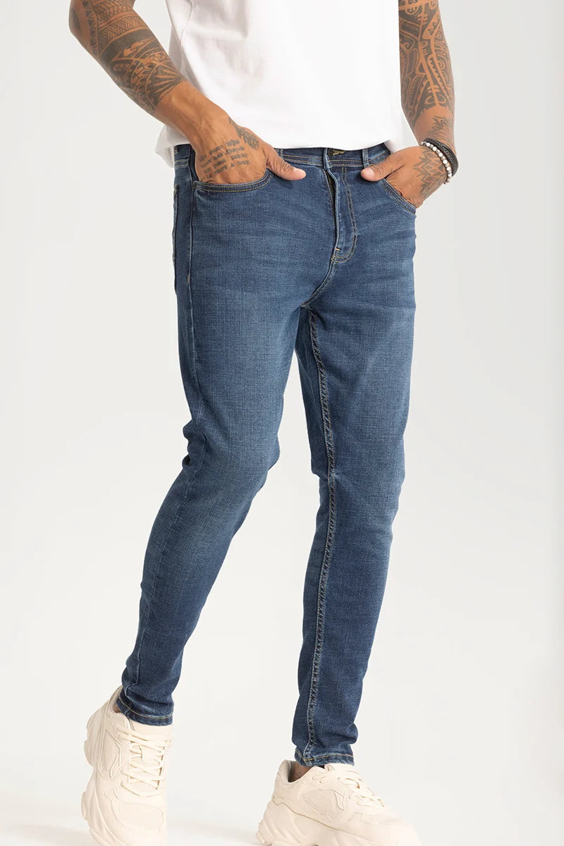 men's high quality pants-Dark Blue Plain Skinny Fit Jeans