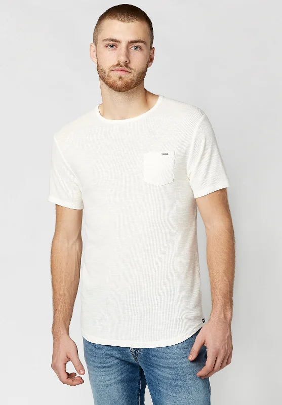 men's casual wear t-shirts-Kisory Waffle Men's T-Shirt in Off-white - BM23481