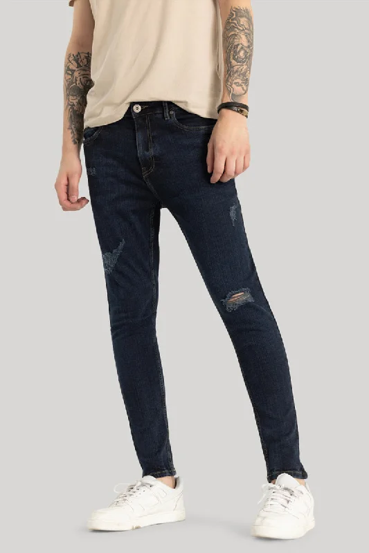 men's budget pants-Navy Distressed Skinny Fit Jeans