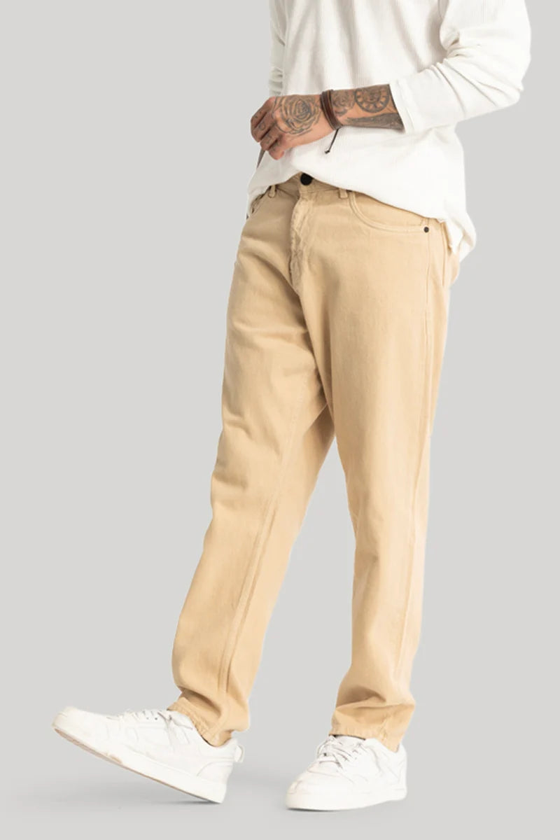 men's checked pants-Khaki Baggy Fit Jeans