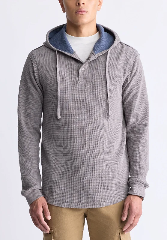 men's novelty t-shirts-Kafom Men's Hooded Long-Sleeve Top, Sky Grey - BM24433