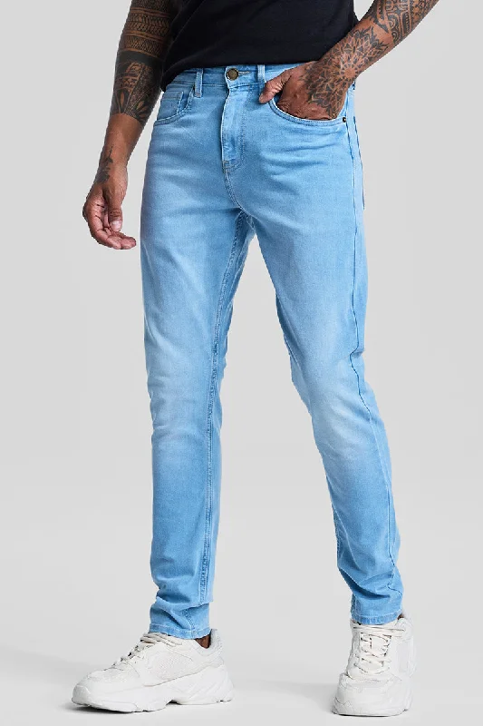 men's recycled pants-Light Blue Tapered Fit Jeans