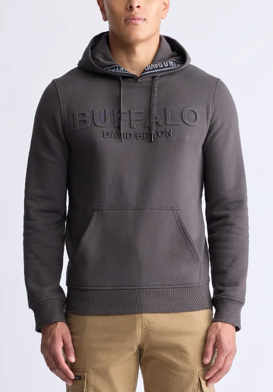 men's water-resistant sweatshirts-Fadol Men's Embossed Logo Hooded Sweatshirt, Charcoal - BPM13610V