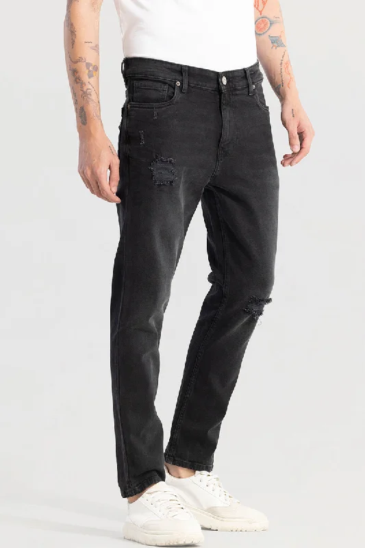 men's sun protection trousers-Drogue Black Distressed Slim Fit Jeans