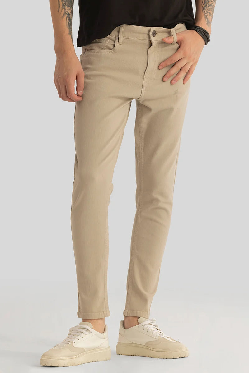 men's sport trousers-Quantum Beige Plain Skinny Fit Jeans