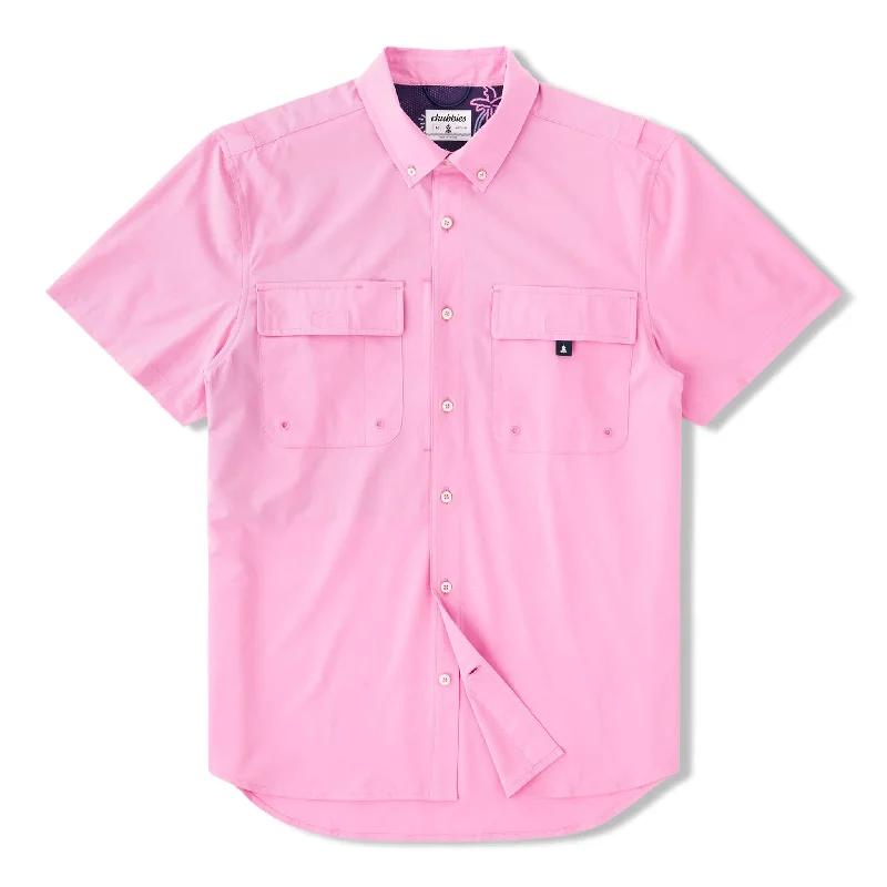 men's slim fit shirts-Chubbies The Pink n' Proud Short Sleeve Sport Shirt - Medium Pink