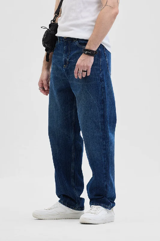 men's tapered pants-Lars Blue Loose Fit Jeans