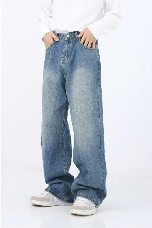 men's flat front pants-Classic Faded Jeans