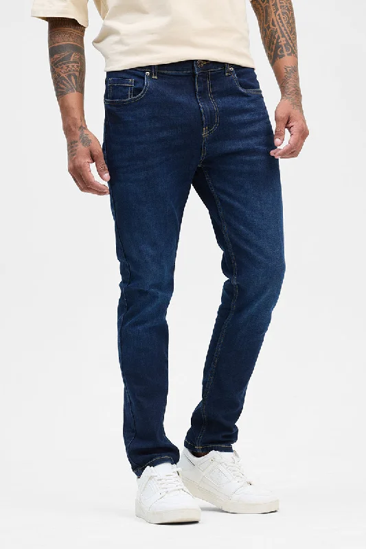 men's waterproof pants-Navy Slim Fit Jeans