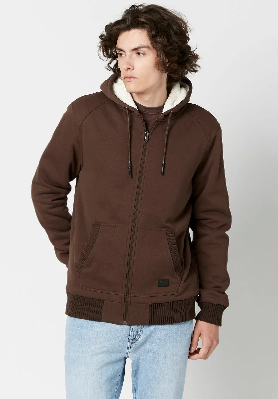 men's printed sweatshirts-Fasox Men's Zip-Up Hooded Jacket with Sherpa Lining, Chocolate - BM23800