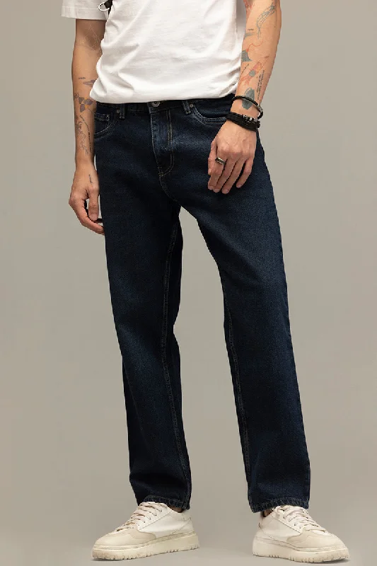 men's evening pants-Refined Deep Blue Relaxed Fit Jeans