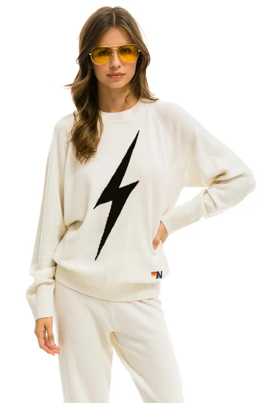 men's UV protection sweatshirts-UNISEX BOLT CASHMERE LIGHT SWEATER - VINTAGE WHITE // BLACK BOLT