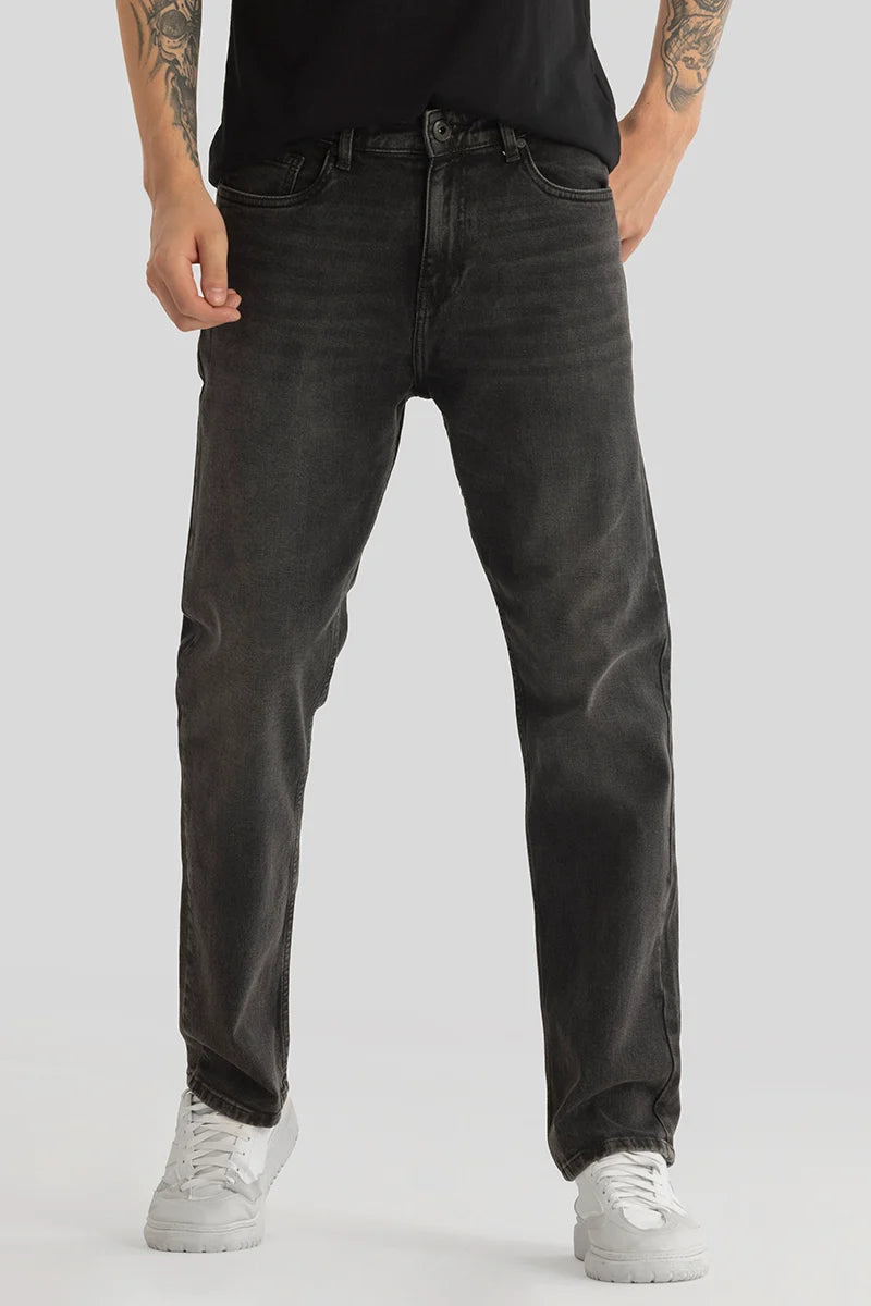 men's tapered pants-Ember Charcoal Grey Plain Comfort Fit Jeans