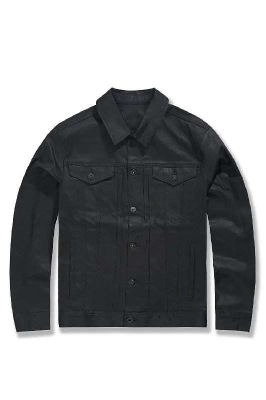 men's stylish jackets-Big Men's Smooth Criminal Denim Trucker Jacket (Jet Black)