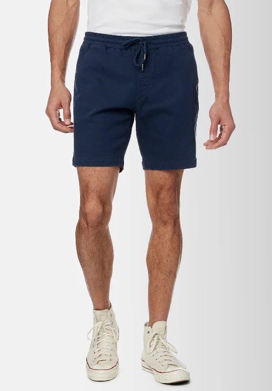 men's breathable shorts-Higgers Cotton Twill Blend Navy Shorts - BM23934