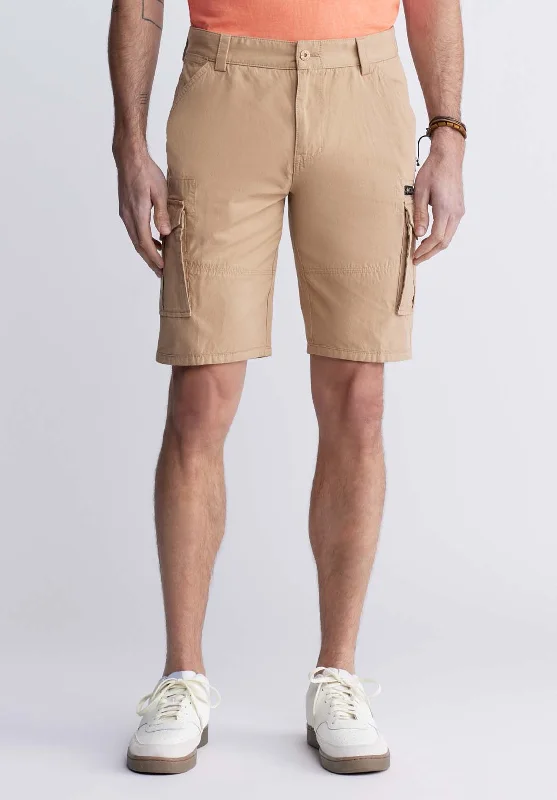 men's slim fit shorts-Hiero Men's Cargo Shorts in Tan - BM24270