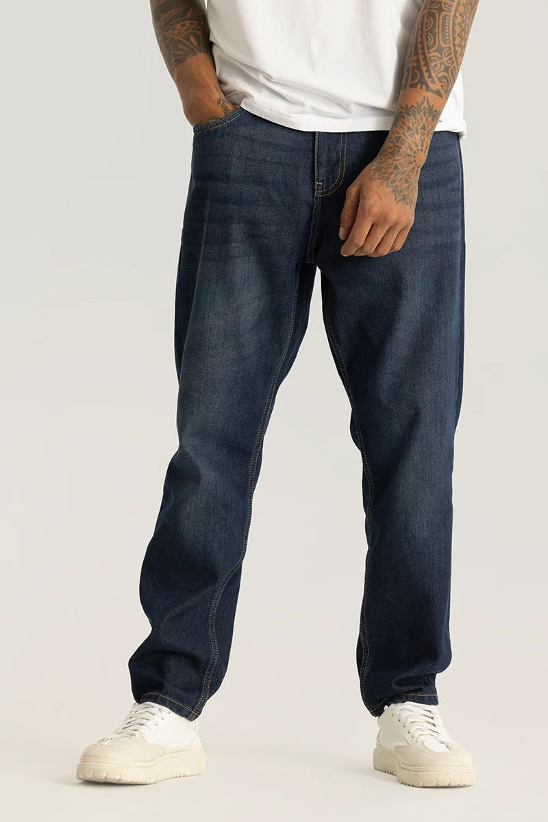 men's chino pants-Fabien Navy Loose Fit Jeans