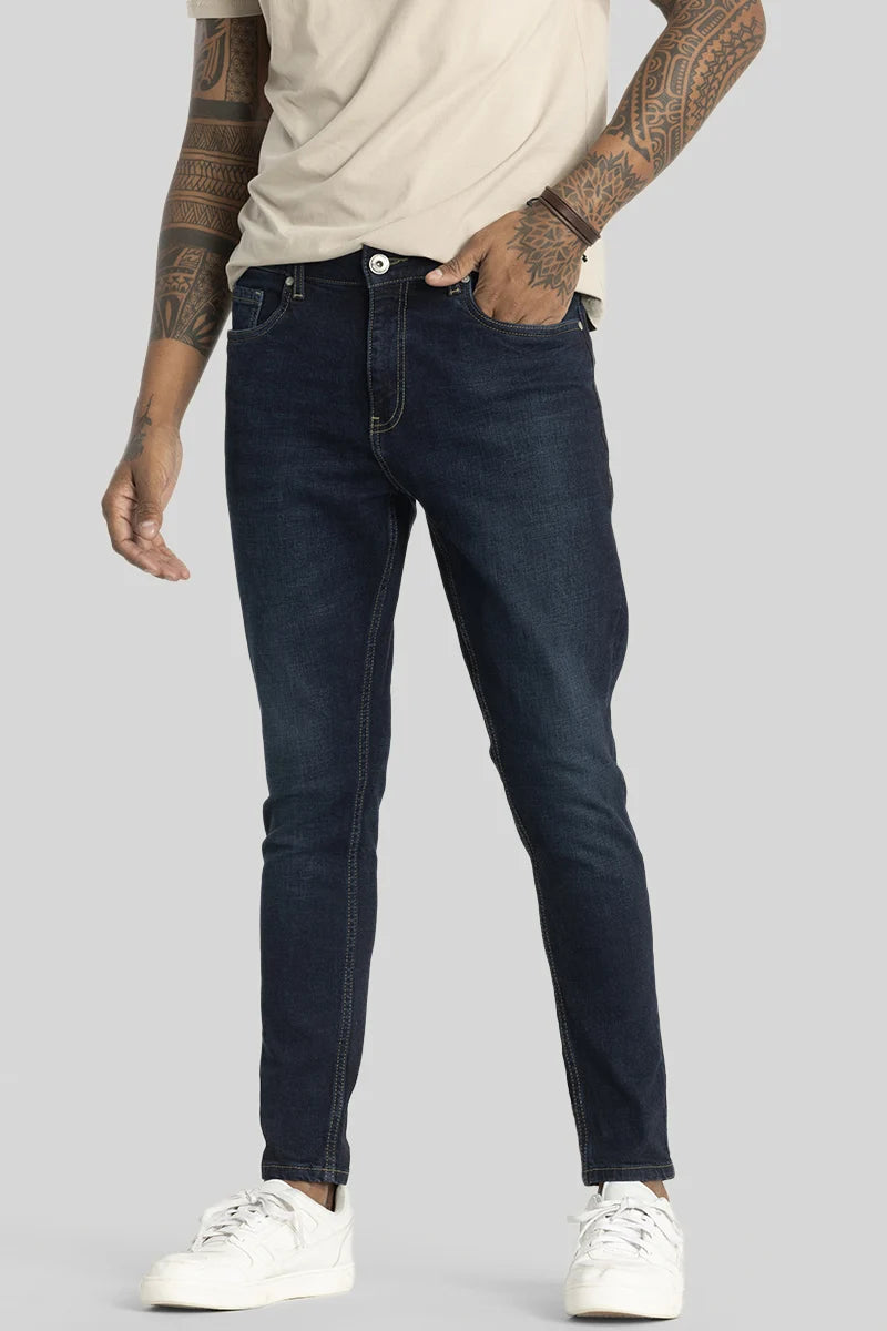 men's chino pants-Electric Navy Plain Skinny Fit Jeans